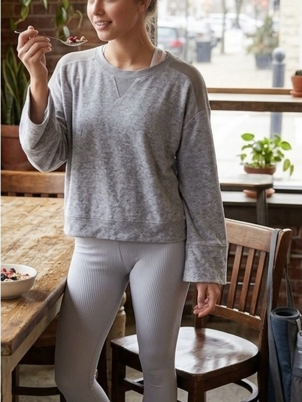 C&C California Gray Fleece Mesh Shoulder Pullover Sweatshirt Kangaroo Pocket L